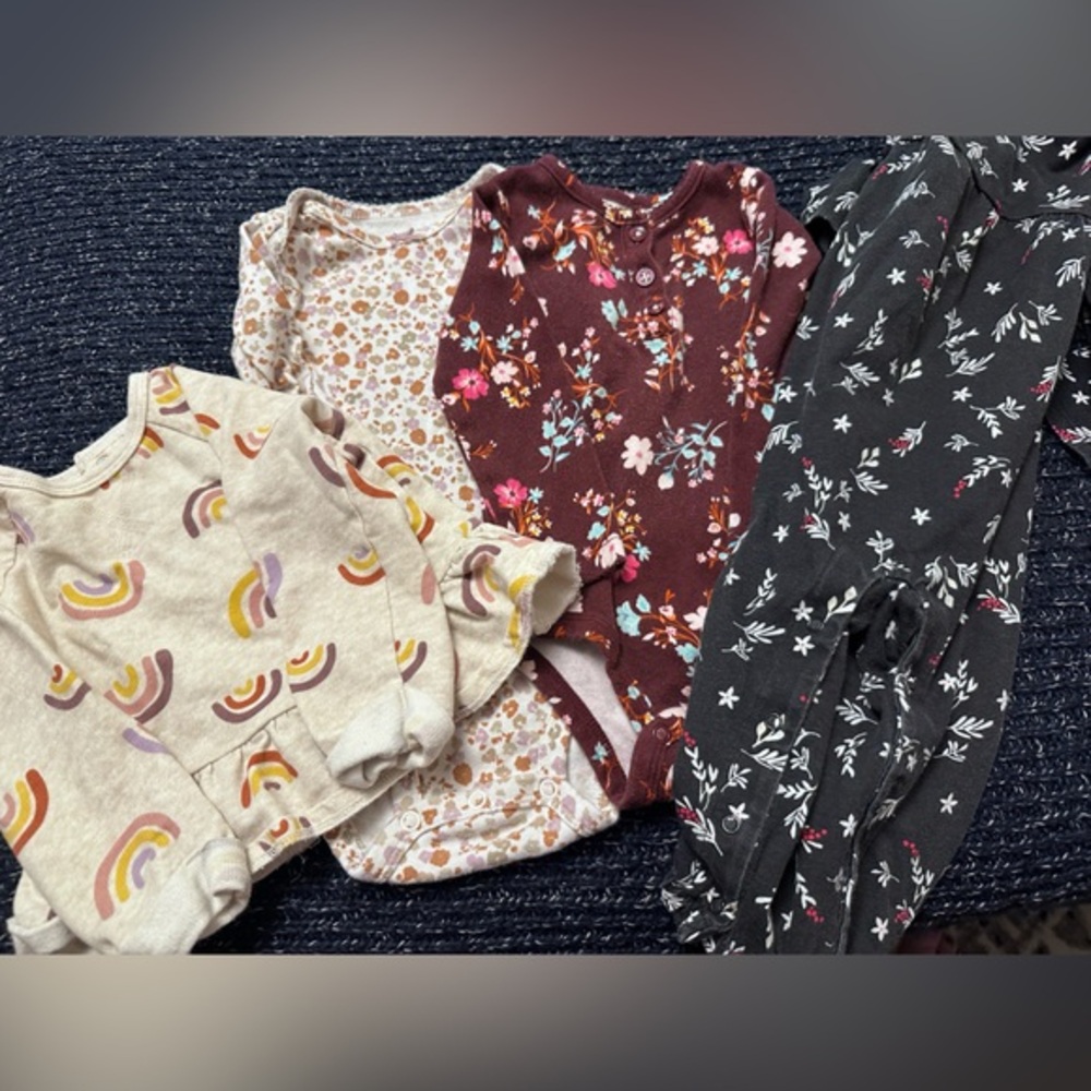 Girls 12M Clothing Bundle | Carter's & Gerber | Floral Rainbow | 4 Pieces
